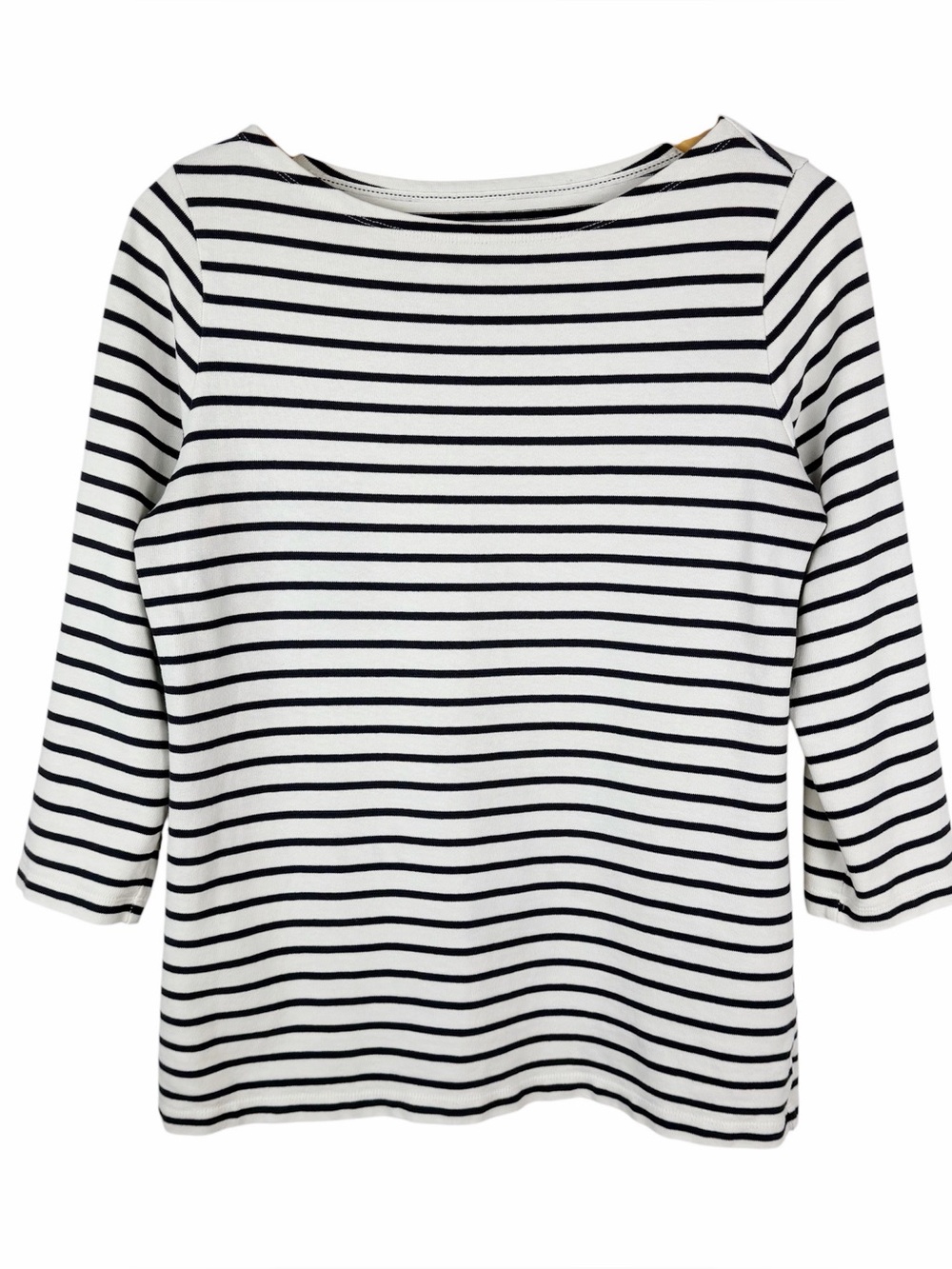 Lands End Women's Striped 3/4 Sleeve 100% Cotton Shirt Black White Size M/T